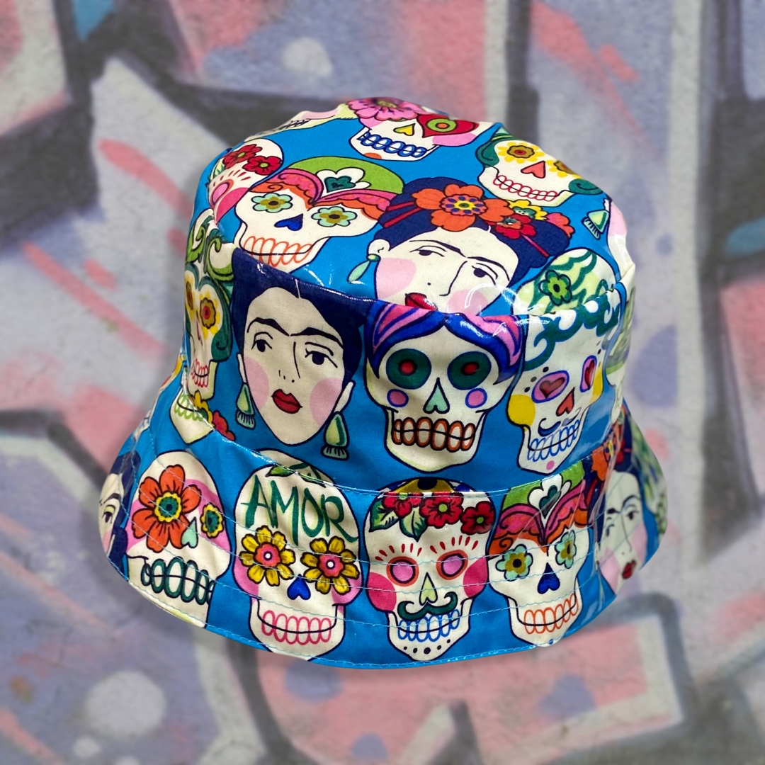 Frida Kahlo Sugar Skulls Polyurethane Laminate Bucket hat