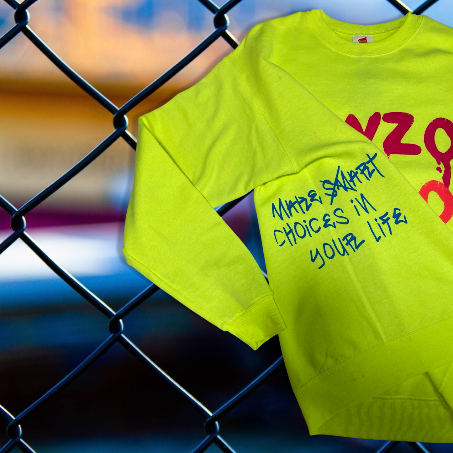 Renzo Drip, Neon Yellow Crewneck Sweater, Adult