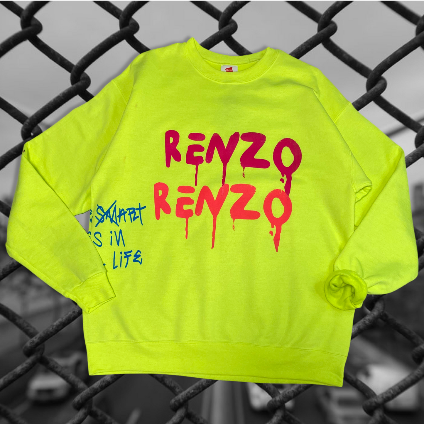 Renzo Drip, Neon Yellow Crewneck Sweater, Adult