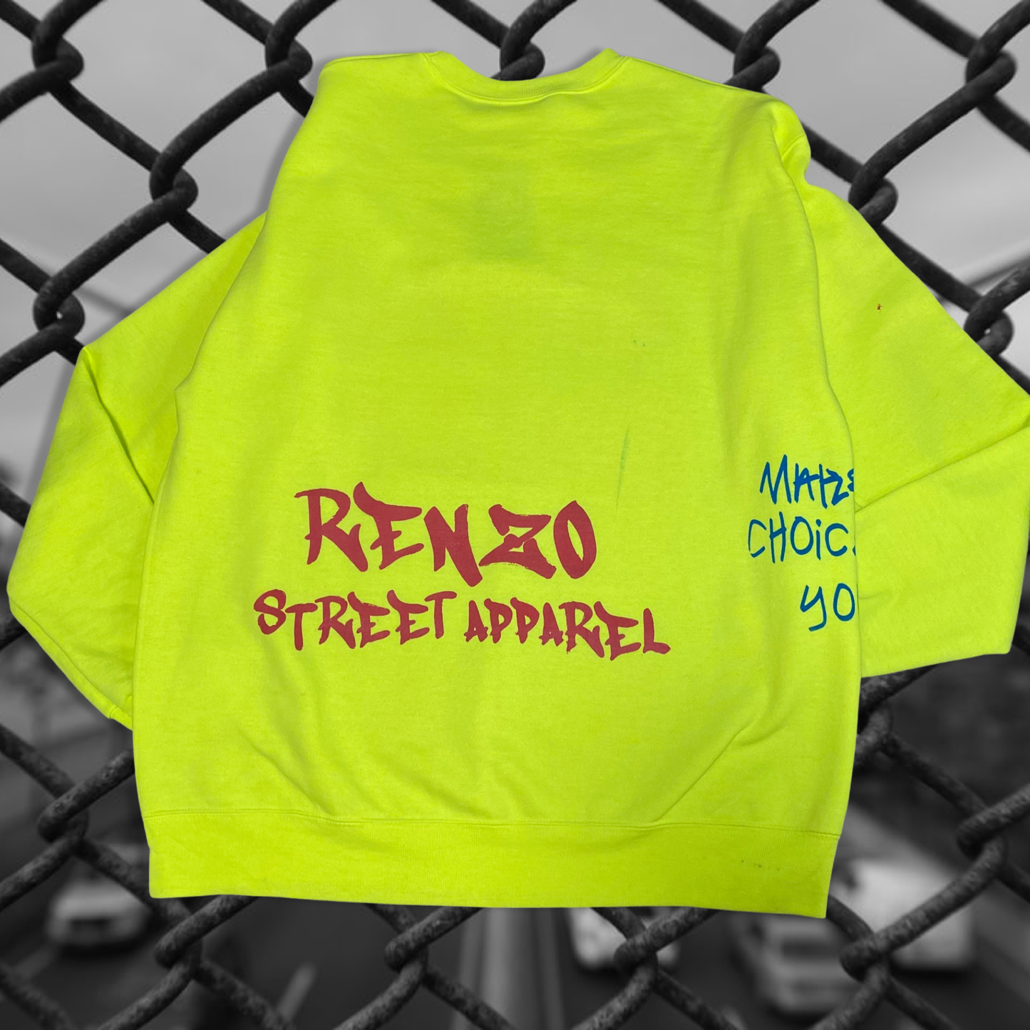 Renzo Drip, Neon Yellow Crewneck Sweater, Adult
