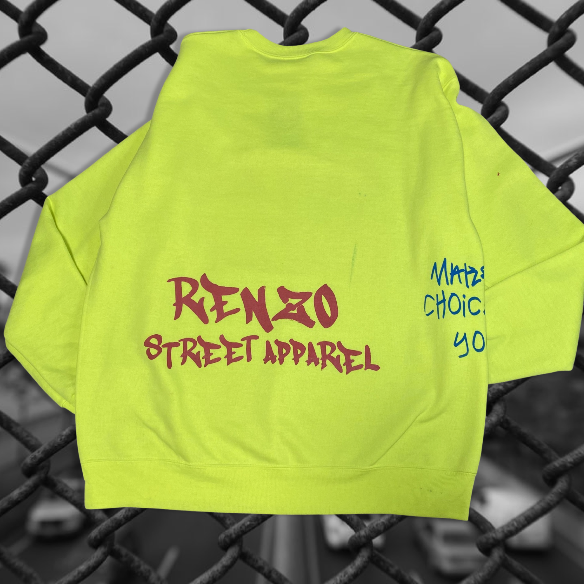 Renzo Drip, Neon Yellow Crewneck Sweater, Adult