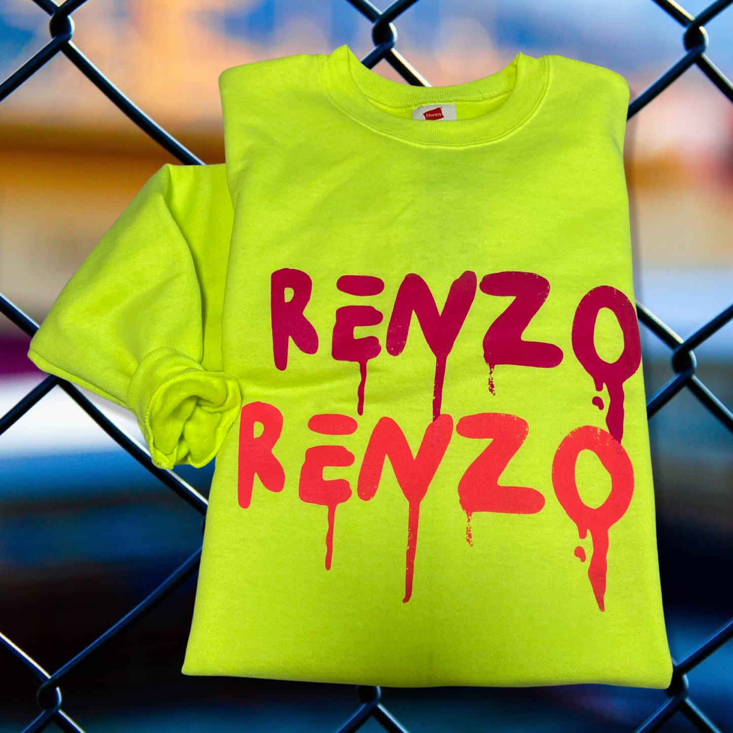 Renzo Drip, Neon Yellow Crewneck Sweater, Adult