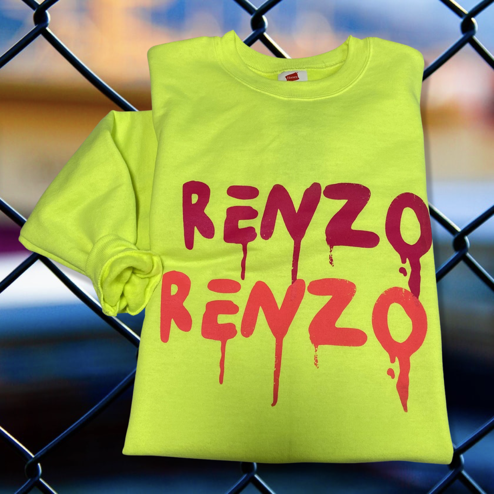 Renzo Drip, Neon Yellow Crewneck Sweater, Adult